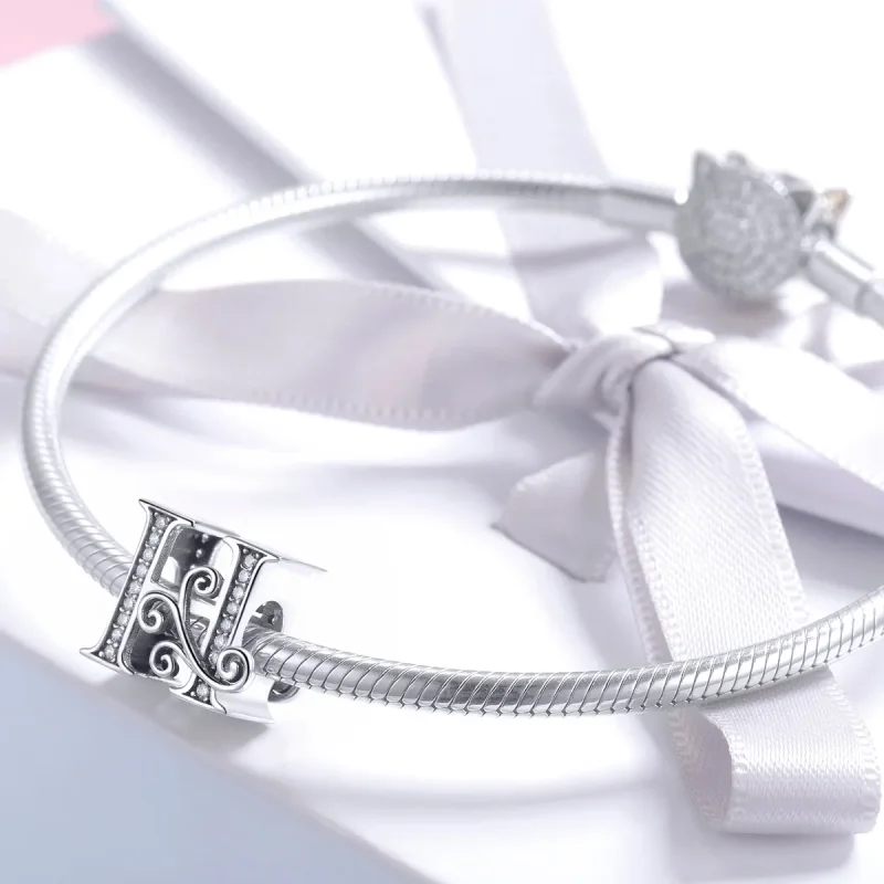 (image for) Pandora Style Sparkling Pavé Flower Letter H Charm - BSC030-H - View 3