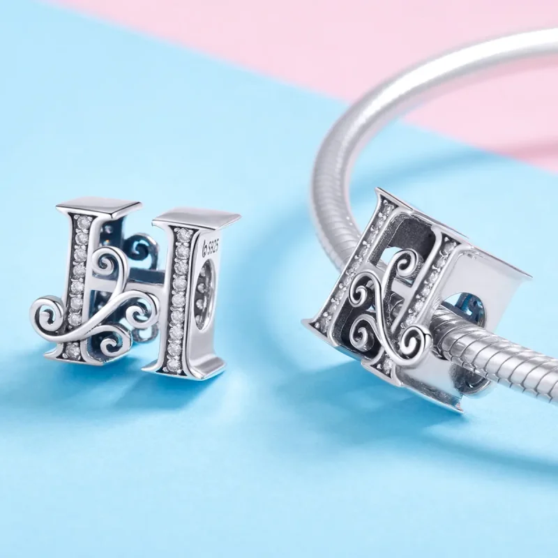 (image for) Pandora Style Sparkling Pavé Flower Letter H Charm - BSC030-H - View 4