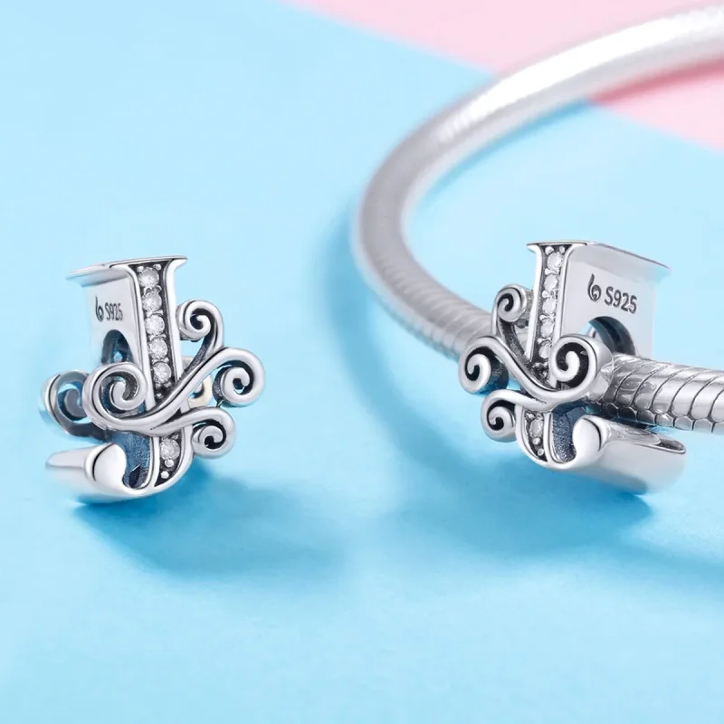 (image for) Pandora Style Sparkling Pavé Flower Letter J Charm - BSC030-J - View 4