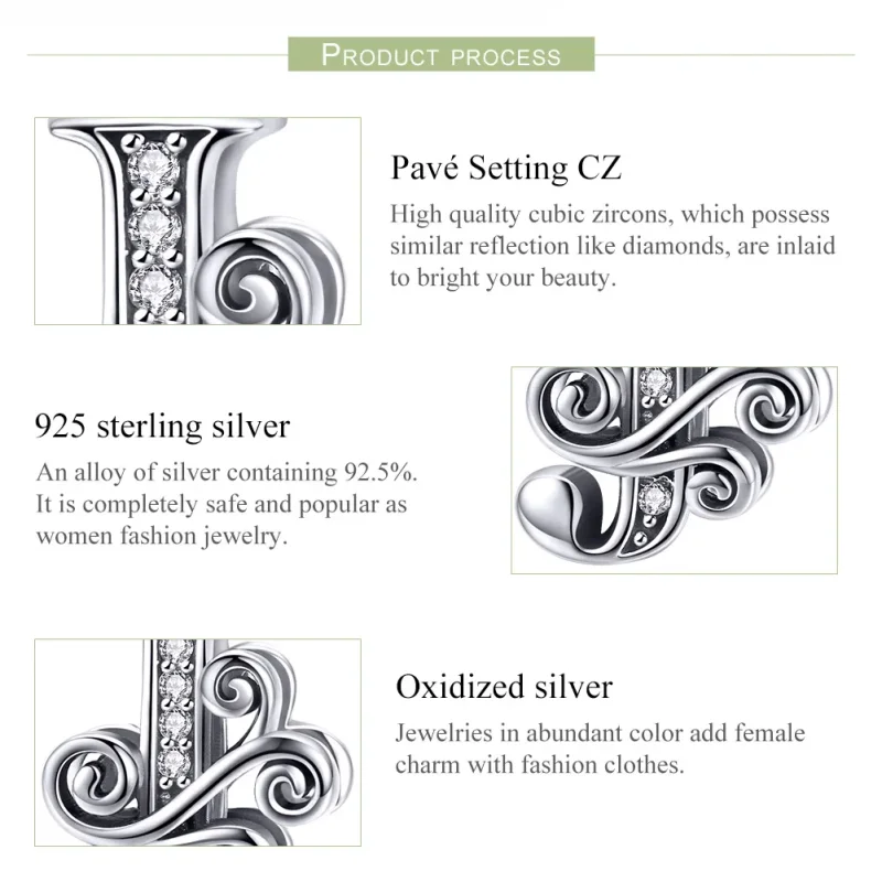 (image for) Pandora Style Sparkling Pavé Flower Letter J Charm - BSC030-J - View 6