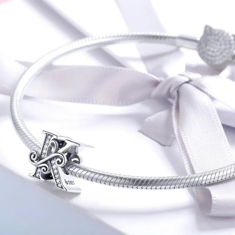 (image for) Pandora Style Sparkling Pavé Flower Letter K Charm - BSC030-K - View 3