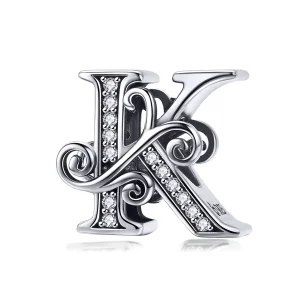 (image for) Pandora Style Sparkling Pavé Flower Letter K Charm - BSC030-K 