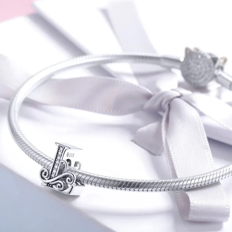(image for) Pandora Style Sparkling Pavé Flower Letter L Charm - BSC030-L - View 3