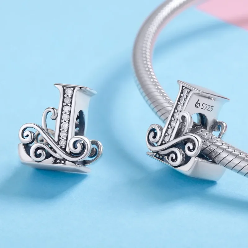 (image for) Pandora Style Sparkling Pavé Flower Letter L Charm - BSC030-L - View 4