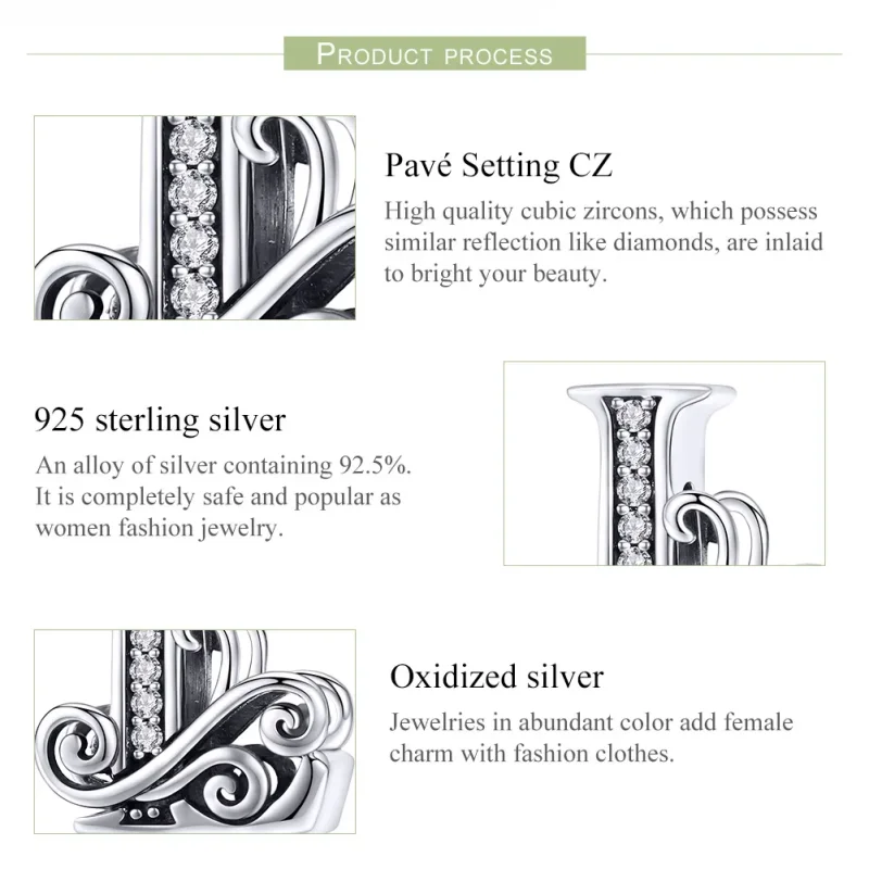 (image for) Pandora Style Sparkling Pavé Flower Letter L Charm - BSC030-L - View 6