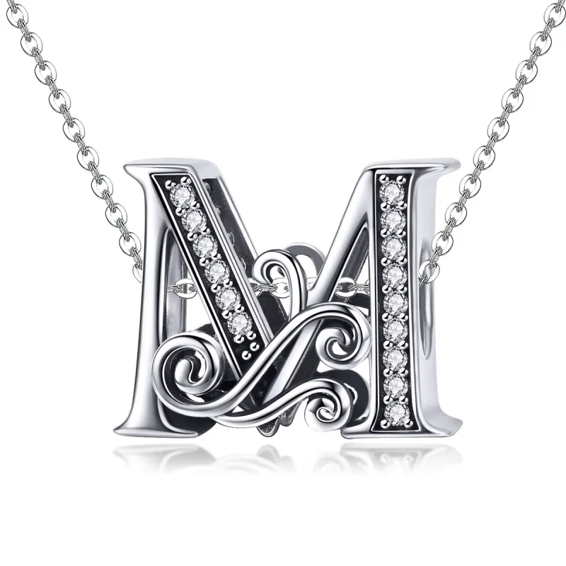 (image for) Pandora Style Sparkling Pavé Flower Letter M Charm - BSC030-M - View 2