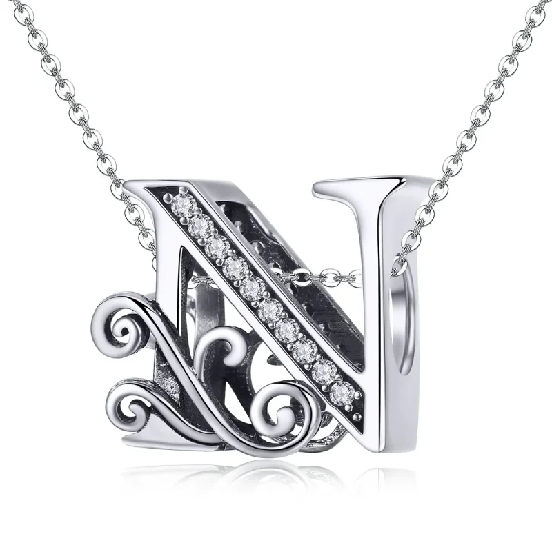 (image for) Pandora Style Sparkling Pavé Flower Letter N Charm - BSC030-N - View 2
