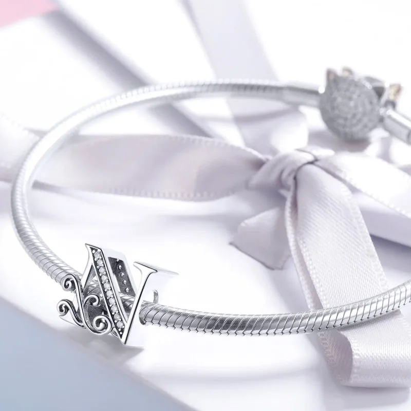 (image for) Pandora Style Sparkling Pavé Flower Letter N Charm - BSC030-N - View 3