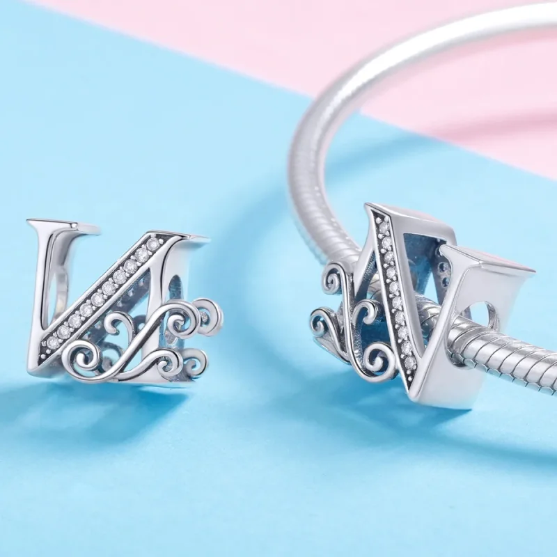 (image for) Pandora Style Sparkling Pavé Flower Letter N Charm - BSC030-N - View 4