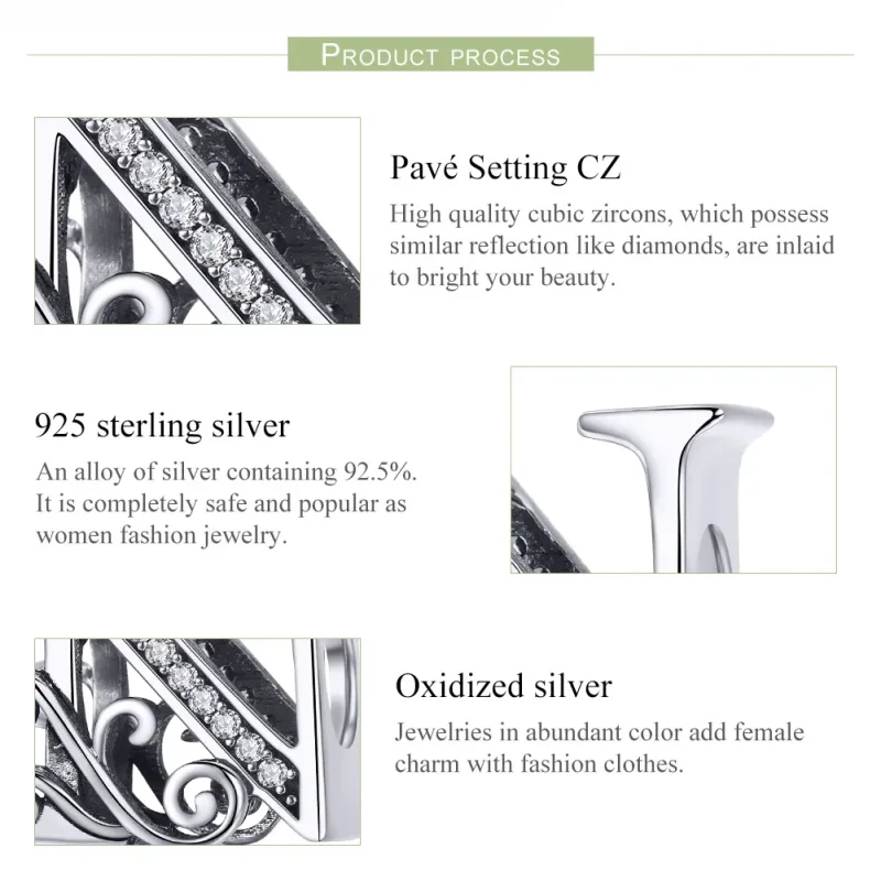 (image for) Pandora Style Sparkling Pavé Flower Letter N Charm - BSC030-N - View 6