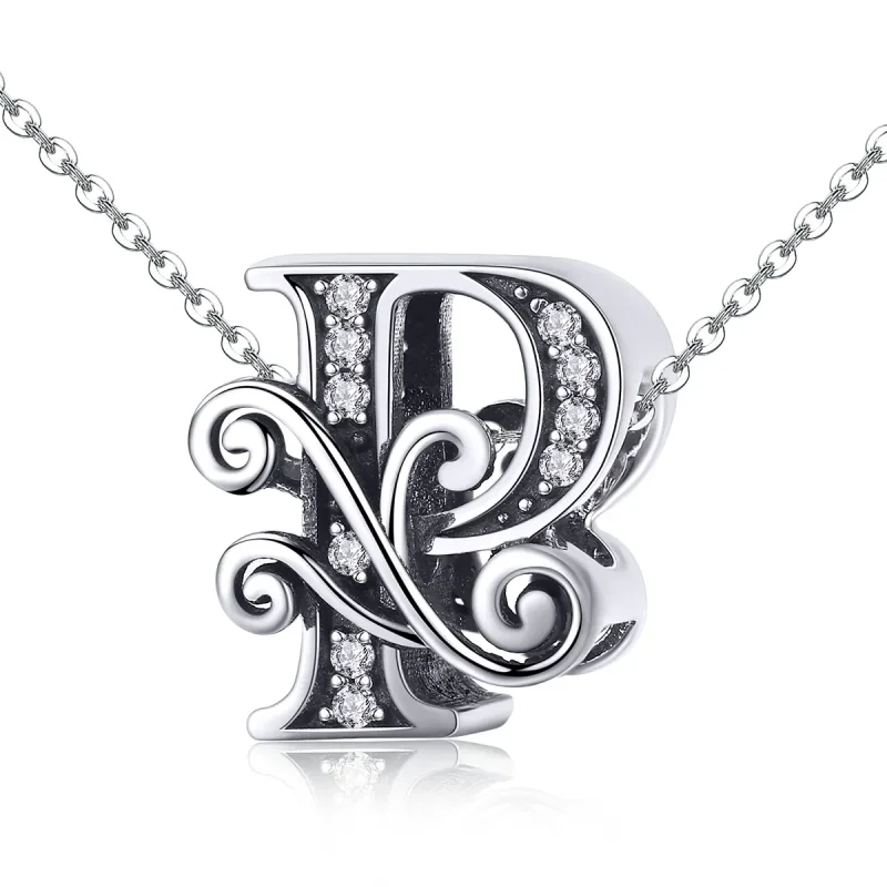 (image for) Pandora Style Sparkling Pavé Flower Letter P Charm - BSC030-P - View 2