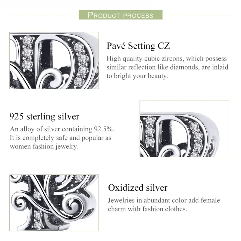 (image for) Pandora Style Sparkling Pavé Flower Letter P Charm - BSC030-P - View 6