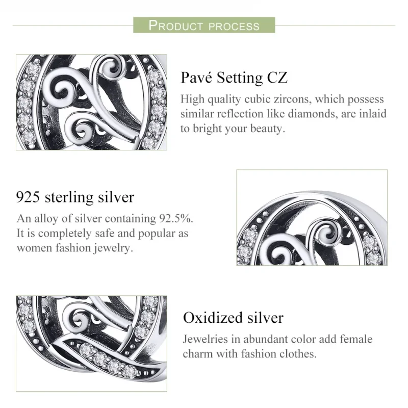 (image for) Pandora Style Sparkling Pavé Flower Letter Q Charm - BSC030-Q - View 6
