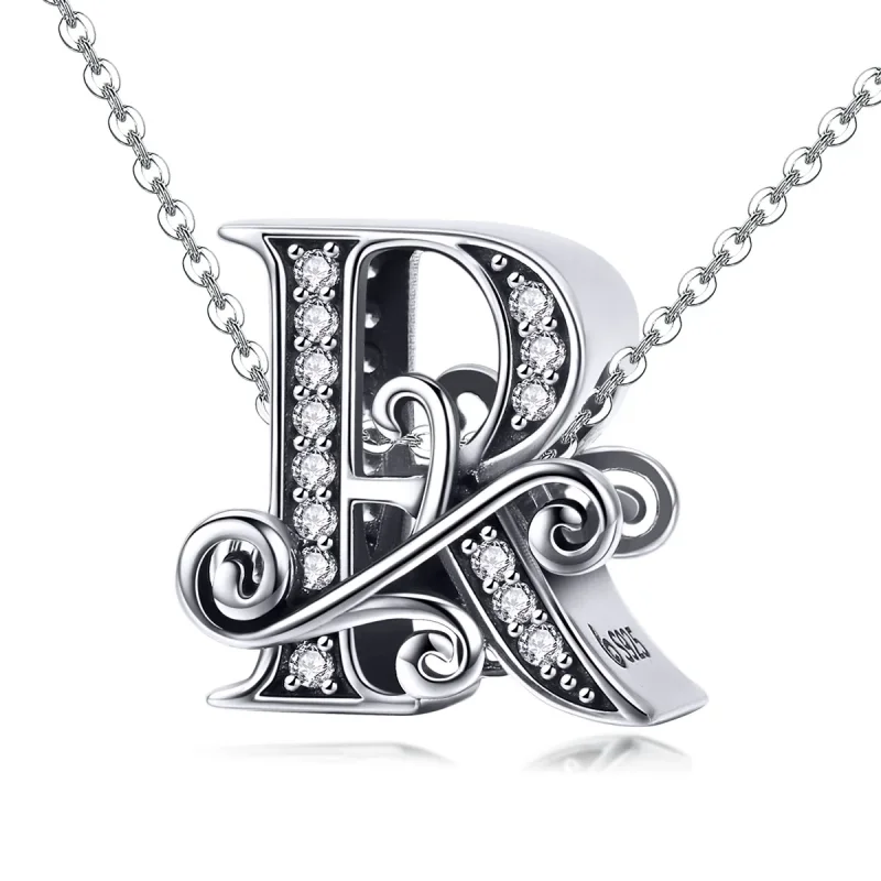 (image for) Pandora Style Sparkling Pavé Flower Letter R Charm - BSC030-R - View 2
