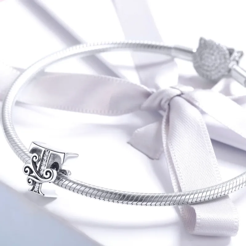 (image for) Pandora Style Sparkling Pavé Flower Letter T Charm - BSC030-T - View 3