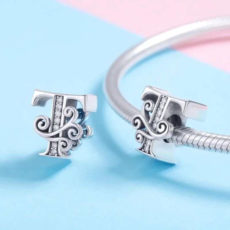 (image for) Pandora Style Sparkling Pavé Flower Letter T Charm - BSC030-T - View 4