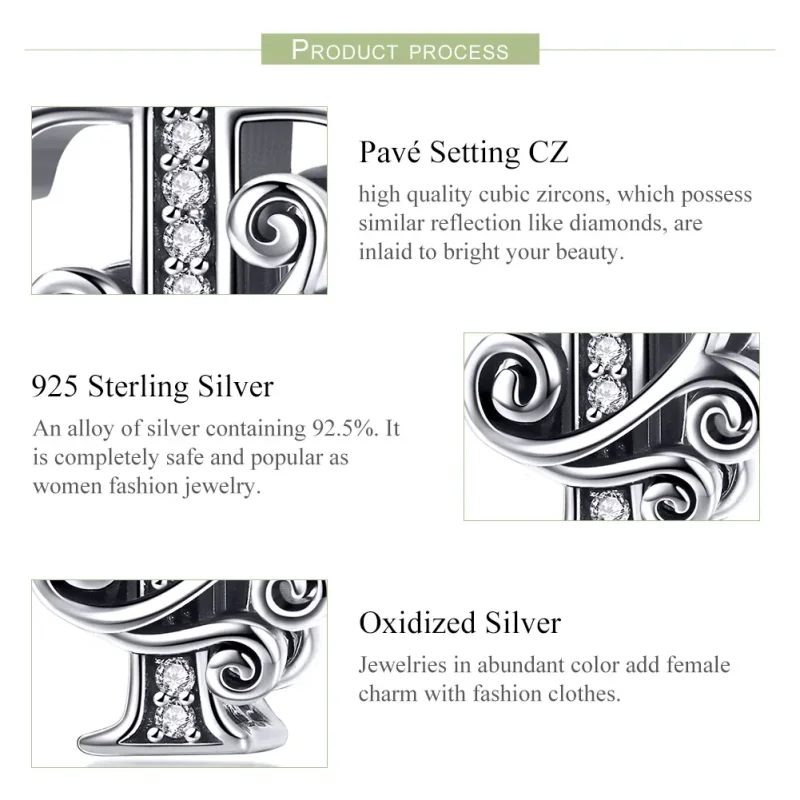 (image for) Pandora Style Sparkling Pavé Flower Letter T Charm - BSC030-T - View 6