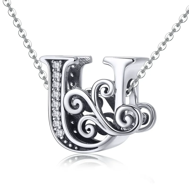 (image for) Pandora Style Sparkling Pavé Flower Letter U Charm - BSC030-U - View 2