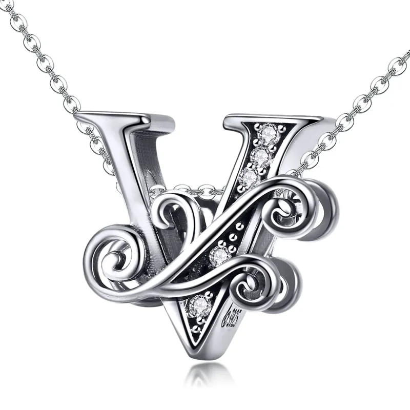 (image for) Pandora Style Sparkling Pavé Flower Letter V Charm - BSC030-V - View 2