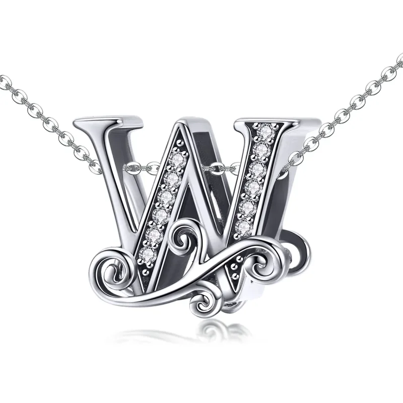 (image for) Pandora Style Sparkling Pavé Flower Letter W Charm - BSC030-W - View 2
