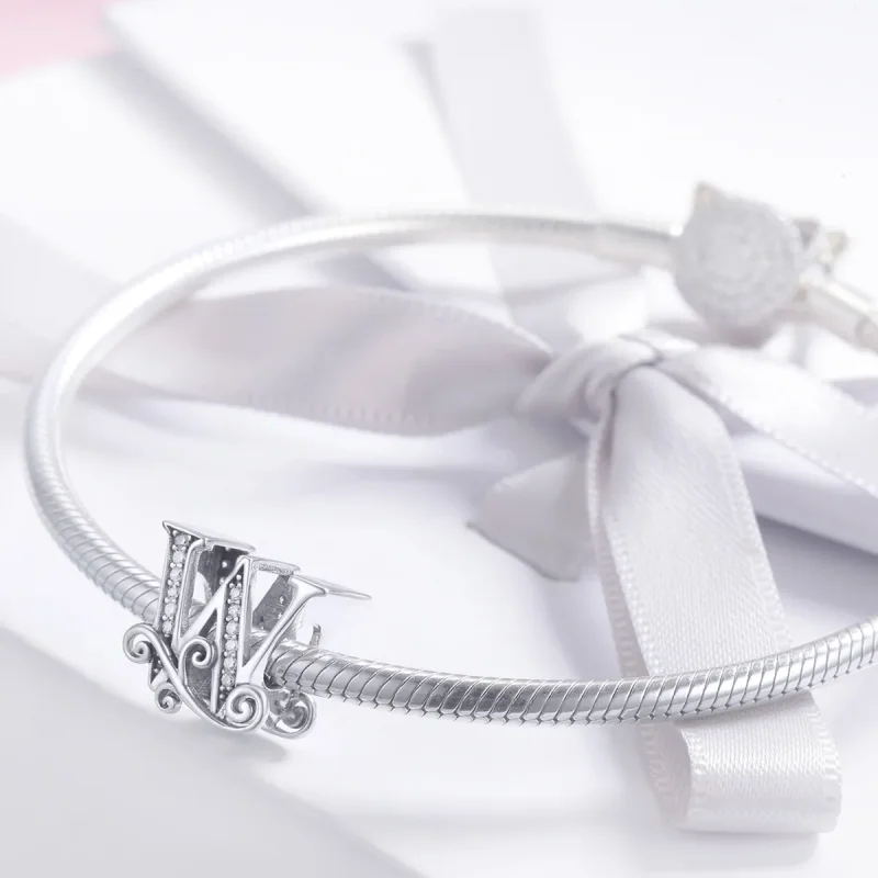 (image for) Pandora Style Sparkling Pavé Flower Letter W Charm - BSC030-W - View 3