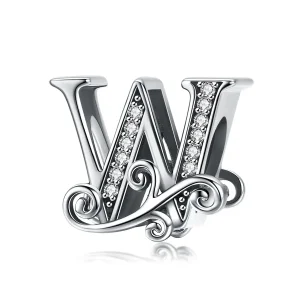 (image for) Pandora Style Sparkling Pavé Flower Letter W Charm - BSC030-W 