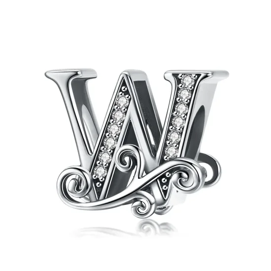 (image for) Pandora Style Sparkling Pavé Flower Letter W Charm - BSC030-W 