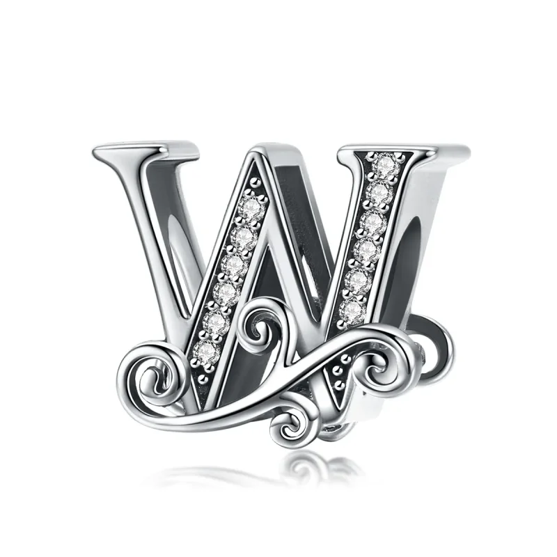 (image for) Pandora Style Sparkling Pavé Flower Letter W Charm - BSC030-W 