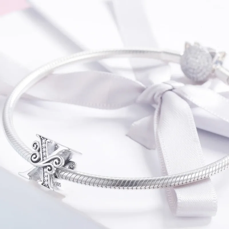 (image for) Pandora Style Sparkling Pavé Flower Letter X Charm - BSC030-X - View 3
