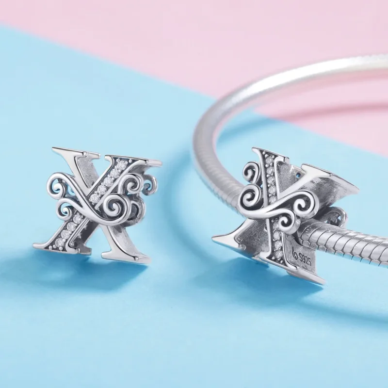 (image for) Pandora Style Sparkling Pavé Flower Letter X Charm - BSC030-X - View 4