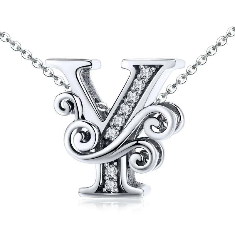 (image for) Pandora Style Sparkling Pavé Flower Letter Y Charm - BSC030-Y - View 2