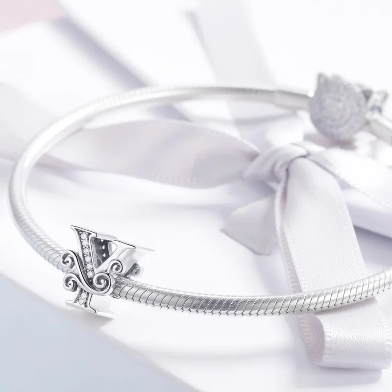 (image for) Pandora Style Sparkling Pavé Flower Letter Y Charm - BSC030-Y - View 3