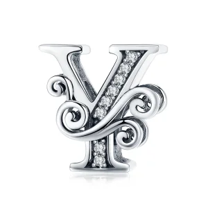 (image for) Pandora Style Sparkling Pavé Flower Letter Y Charm - BSC030-Y 
