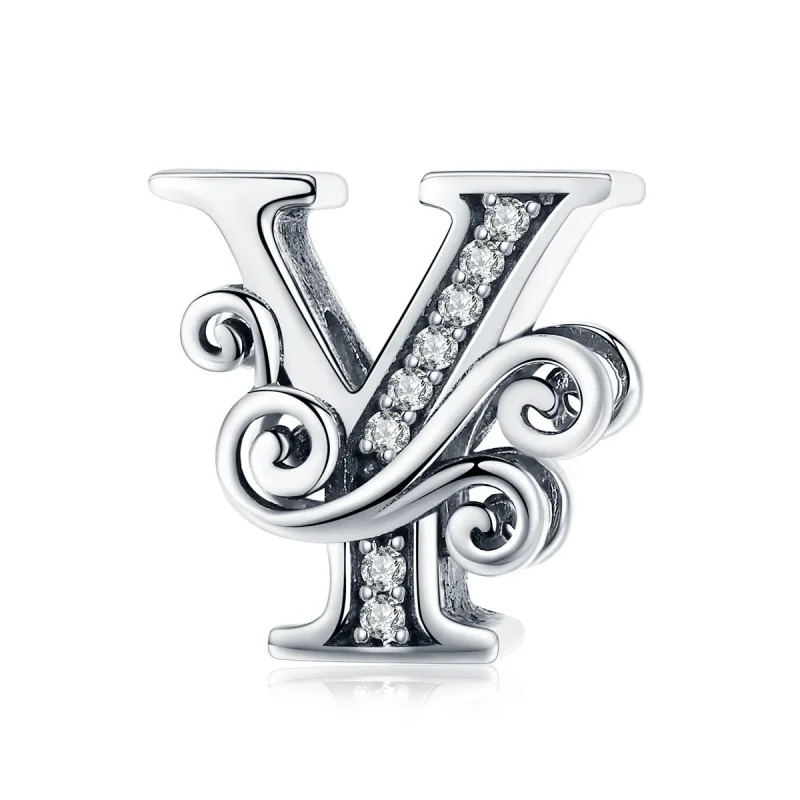 (image for) Pandora Style Sparkling Pavé Flower Letter Y Charm - BSC030-Y 