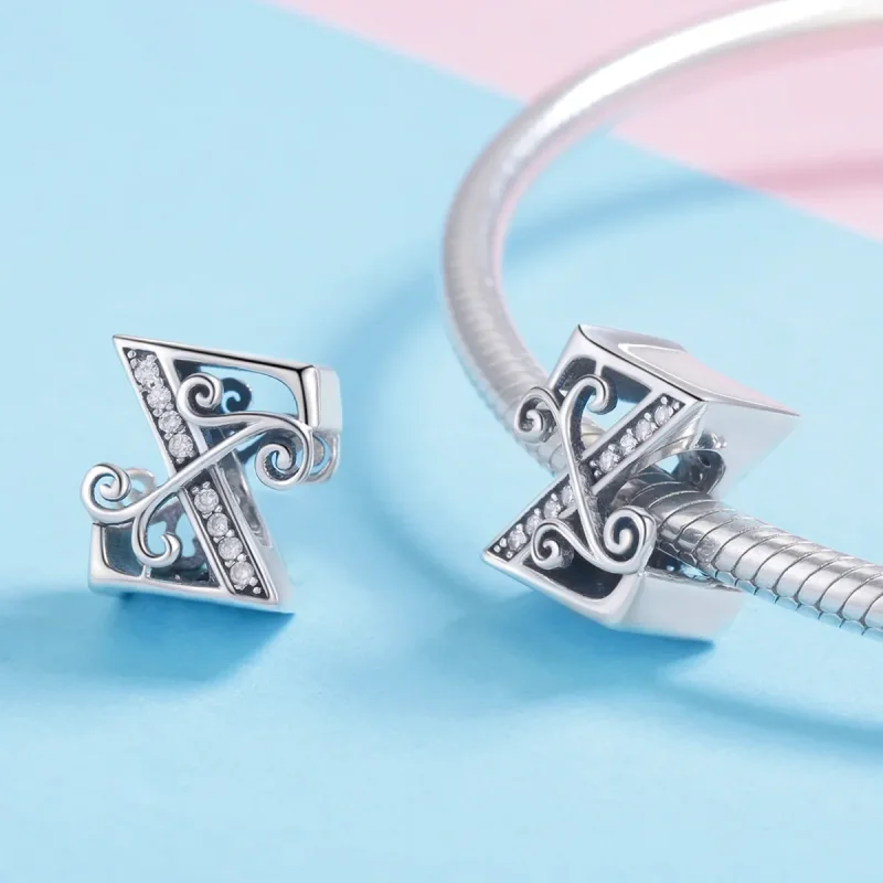 (image for) Pandora Style Sparkling Pavé Flower Letter Z Charm - BSC030-Z - View 4