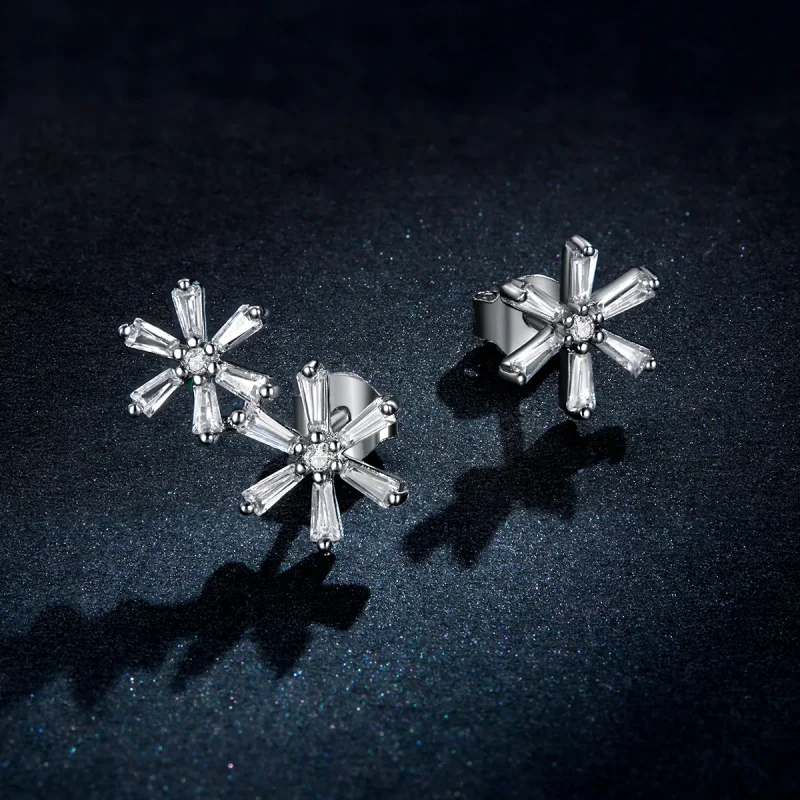 (image for) Pandora Style rose gold Elegant snowflakes Stud Earrings - BSE425 - View 2