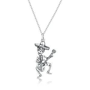(image for) Pandora Style Shine Guitar Skull Man Necklace - BSN198