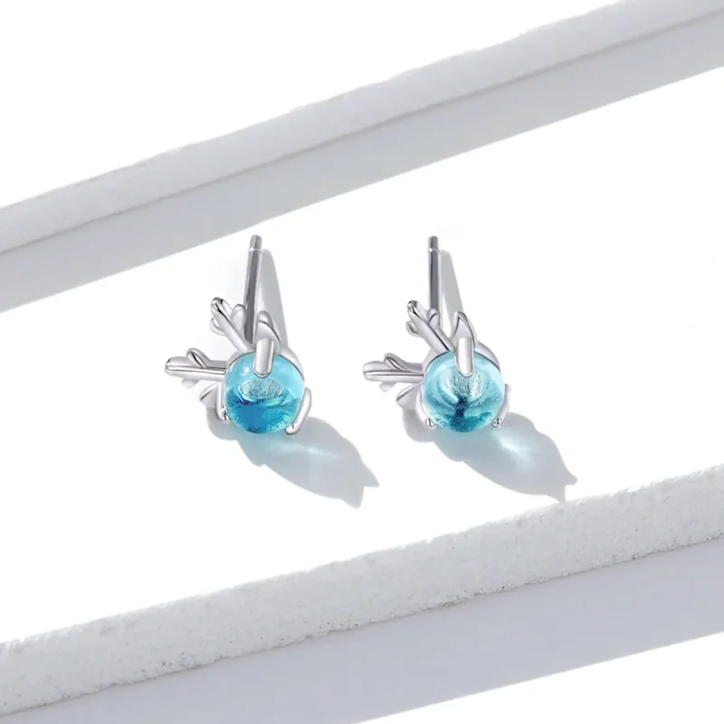 (image for) Pandora Style Silver antlers Stud Earrings - BSE210 - View 2