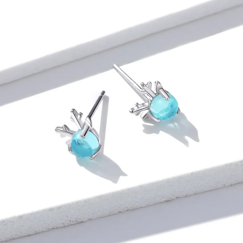 (image for) Pandora Style Silver antlers Stud Earrings - BSE210 - View 3