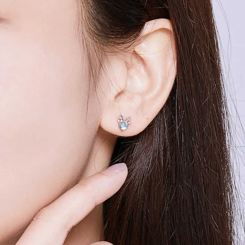(image for) Pandora Style Silver antlers Stud Earrings - BSE210 - View 4