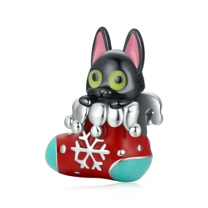 (image for) Pandora Style Silver Christmas stockings kitten Charm - SCC2036