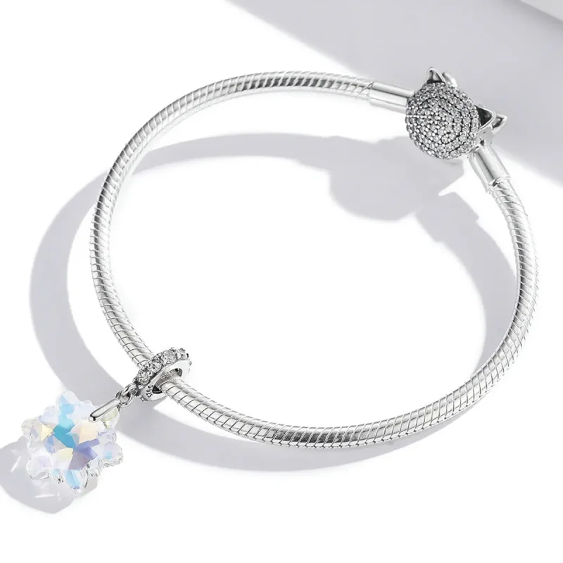 (image for) Pandora Style Silver Crystal snowflakes Charm - SCC1979 - View 3