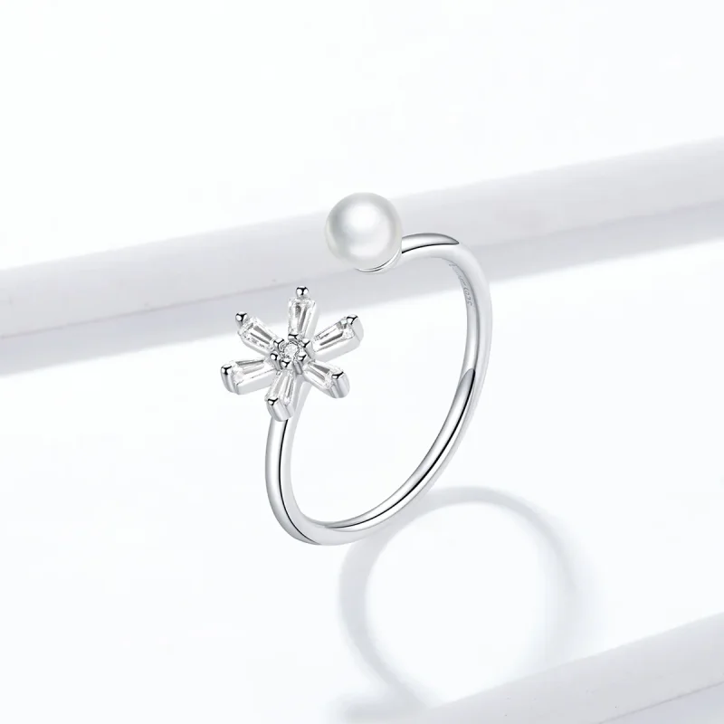 (image for) Pandora Style Silver Crystal snowflakes Open Ring - BSR142 - View 2