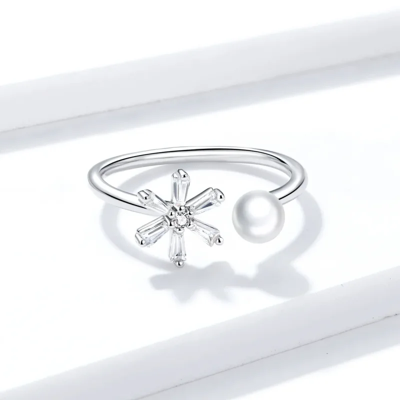 (image for) Pandora Style Silver Crystal snowflakes Open Ring - BSR142 - View 3