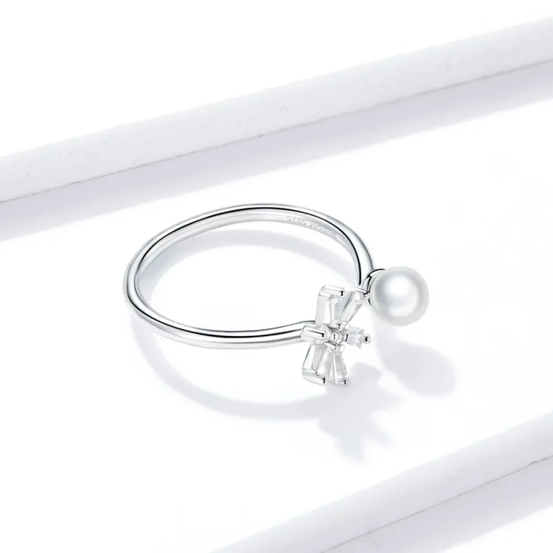 (image for) Pandora Style Silver Crystal snowflakes Open Ring - BSR142 - View 4