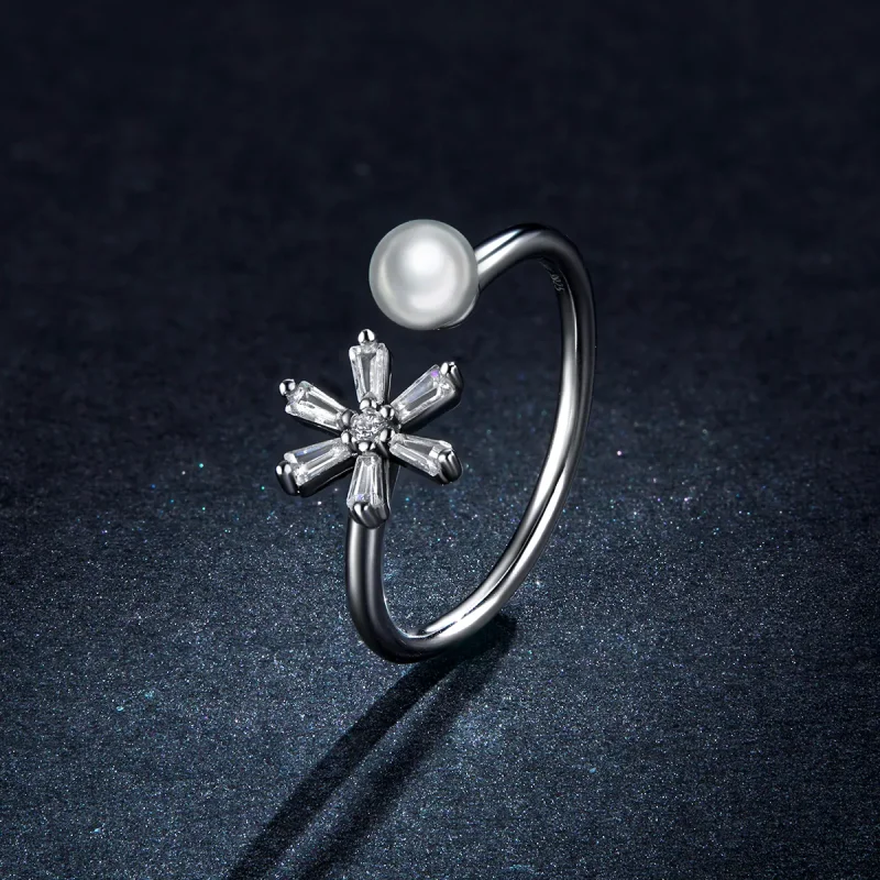 (image for) Pandora Style Silver Crystal snowflakes Open Ring - BSR142 - View 5