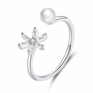 (image for) Pandora Style Silver Crystal snowflakes Open Ring - BSR142