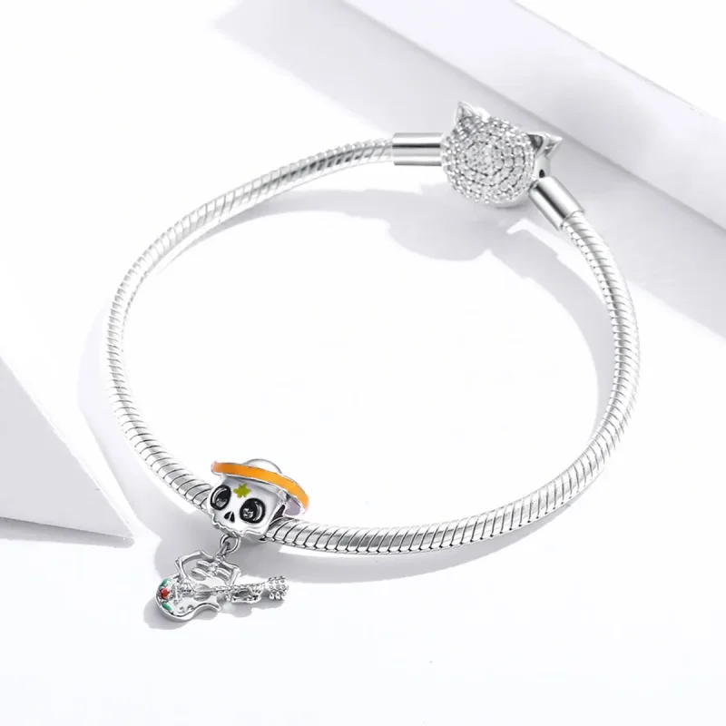 (image for) Pandora Style Silver Guitar Skull Man Charm - BSC327 - View 3