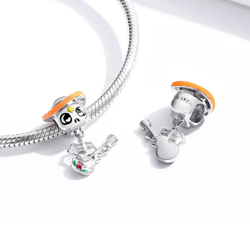 (image for) Pandora Style Silver Guitar Skull Man Charm - BSC327 - View 4