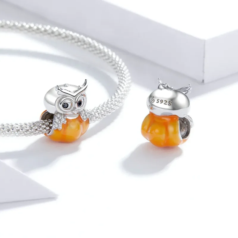 (image for) Pandora Style Silver Pumpkin Owl Charm - BSC342 - View 4